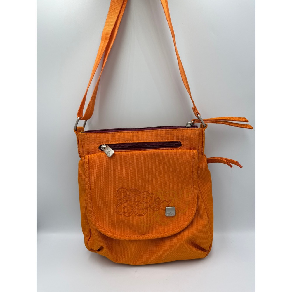 Haiku Crossbody Bag Recycled Polyester Jaunt Orange Embroidered Floral EUC